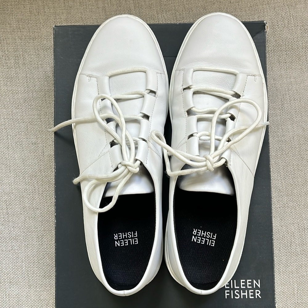 Eileen Fisher “Snow Leopard” leather sneakers, size 9M.